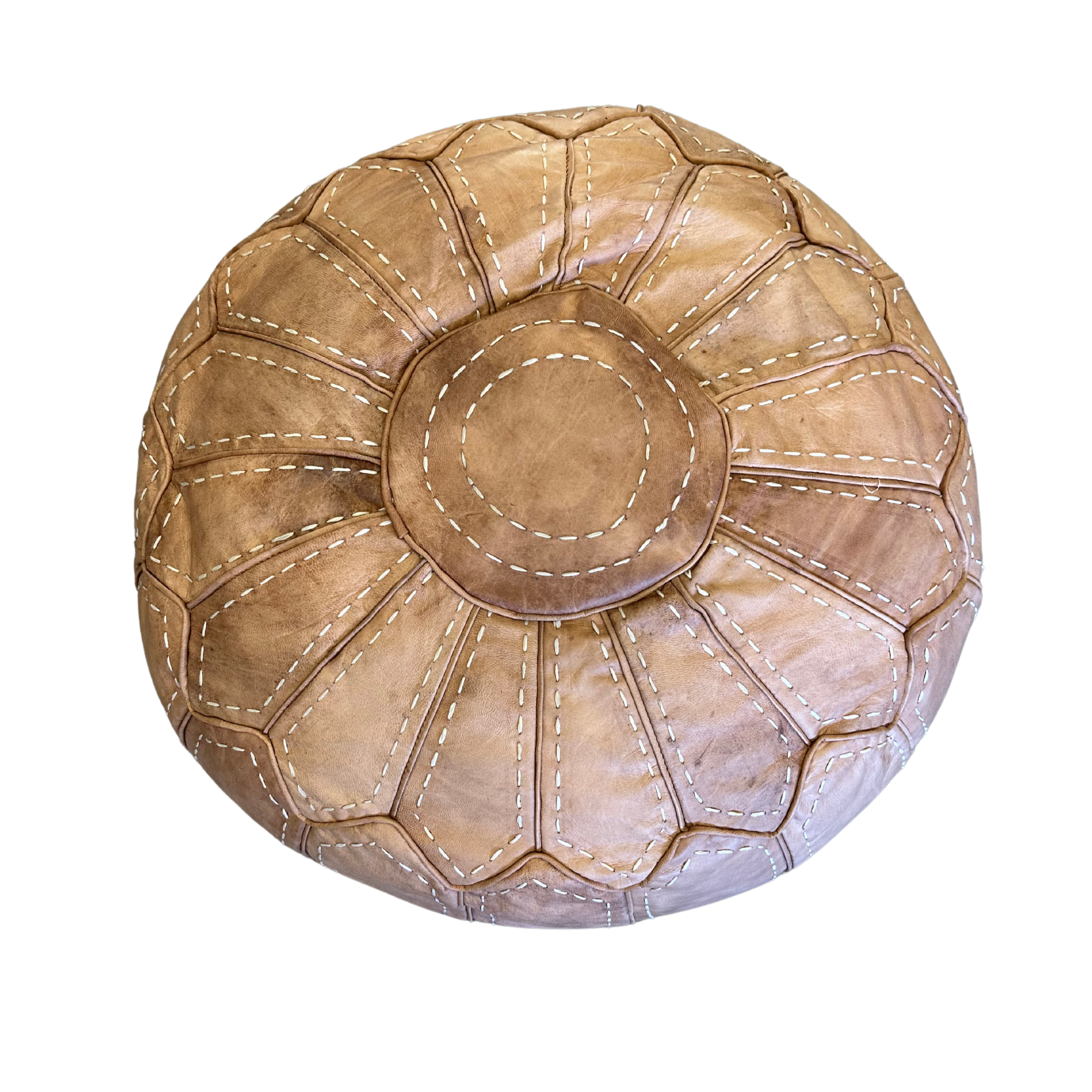 Marokkopude/puf - lys kernelæder med syninger