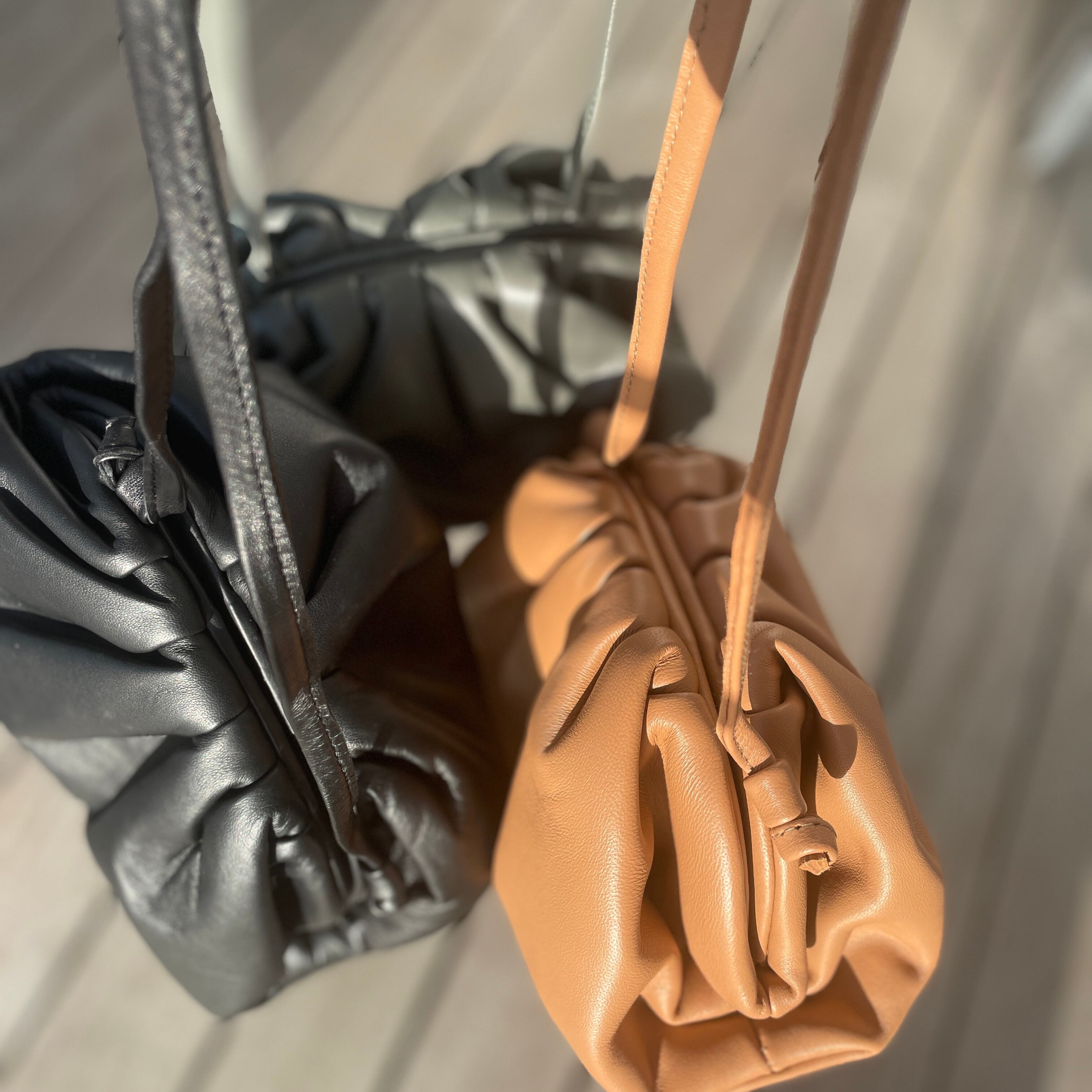 Lædertaske/-clutch - camel brun