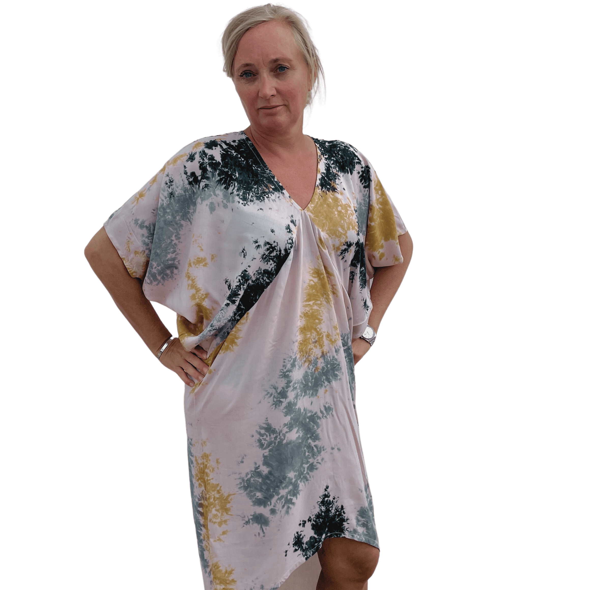Kaftan/kjole i Tie Dye - knælang