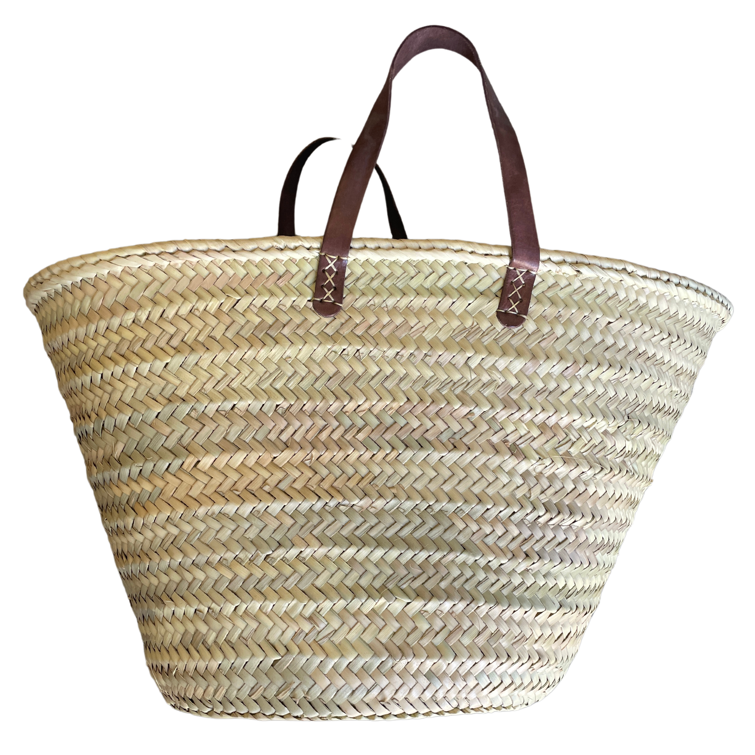 Kurv med korte læderremme - 50 cm. i toppen