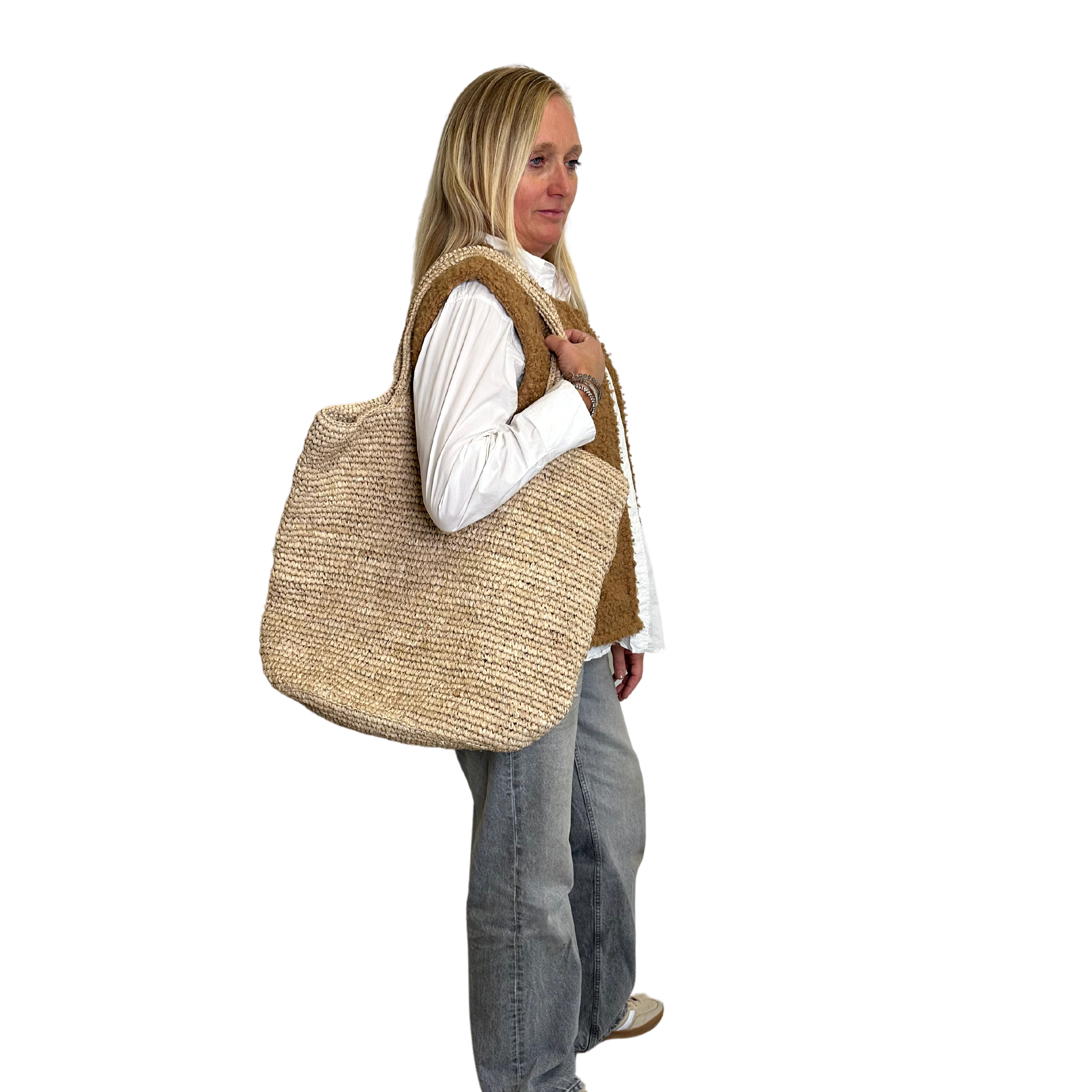 Flettet taske i raffia - natur