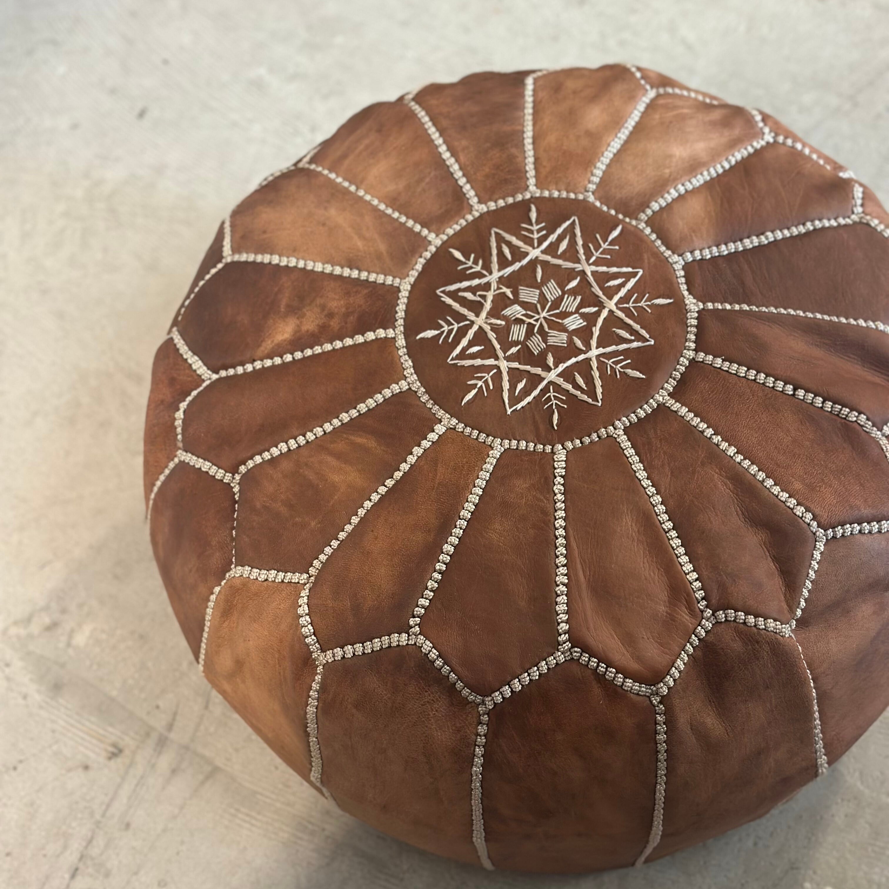 Moroccan cushion/pouf - light brown with stitching