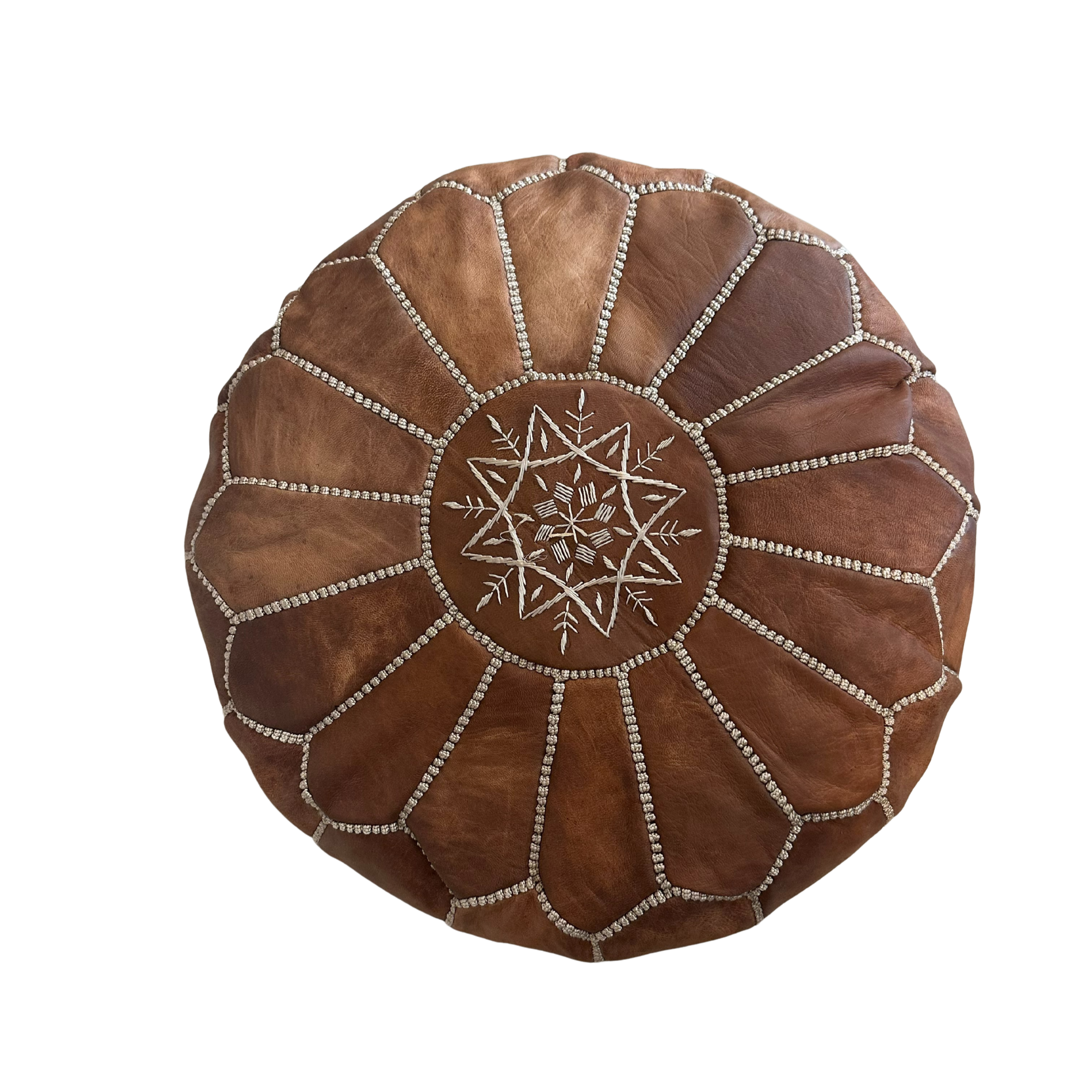 Moroccan cushion/pouf - light brown with stitching