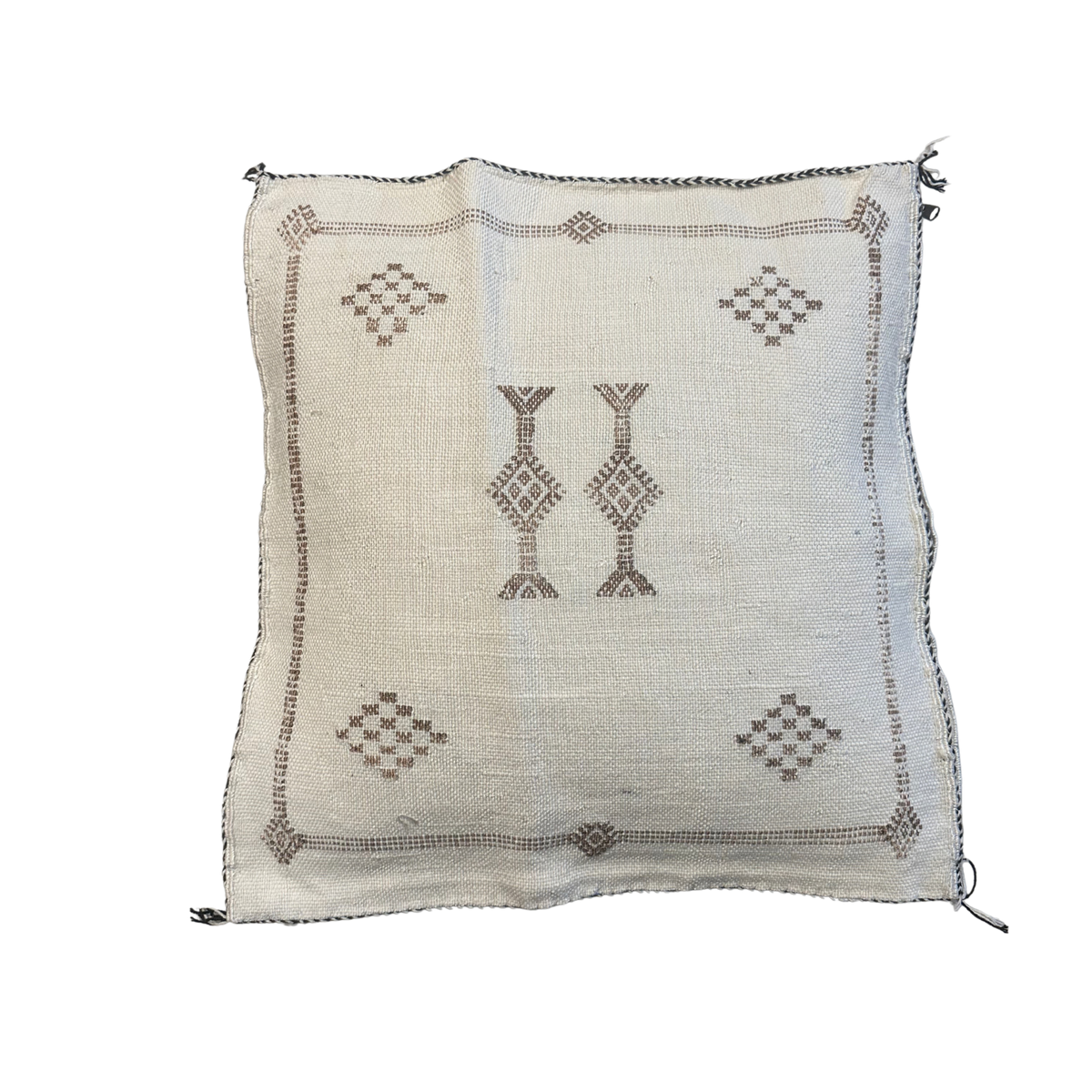 Kaktussilke pudebetræk ca. 45 x 45 cm - off white med brunt mønster