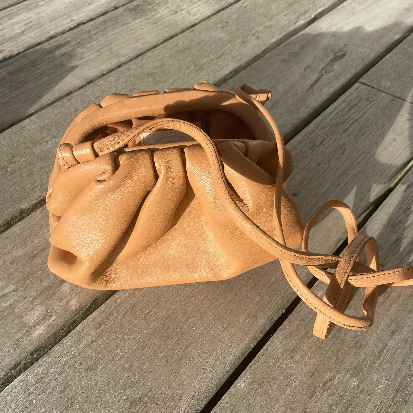 Lædertaske/-clutch - camel brun