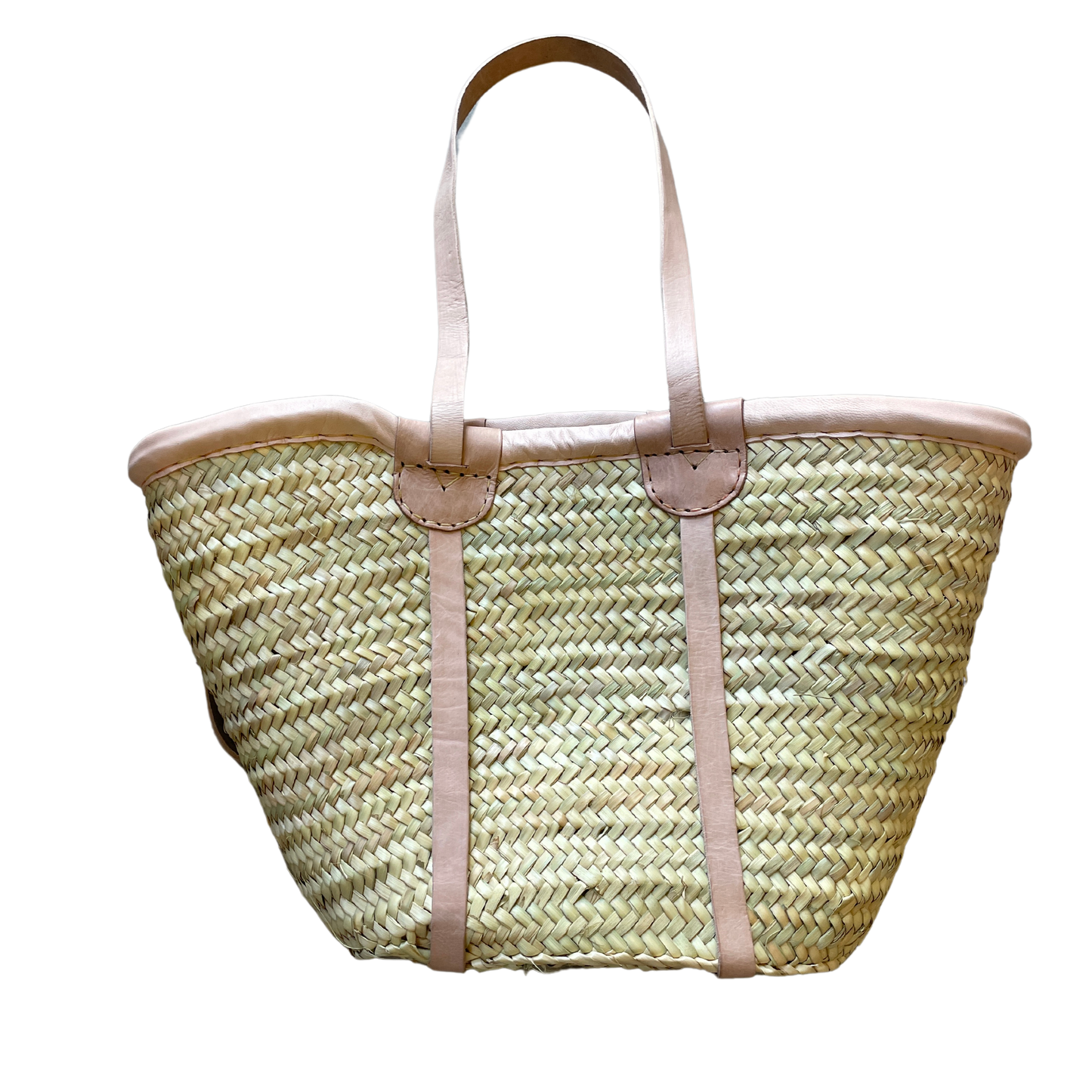 Basket with leather straps - 50 cm. at the top.