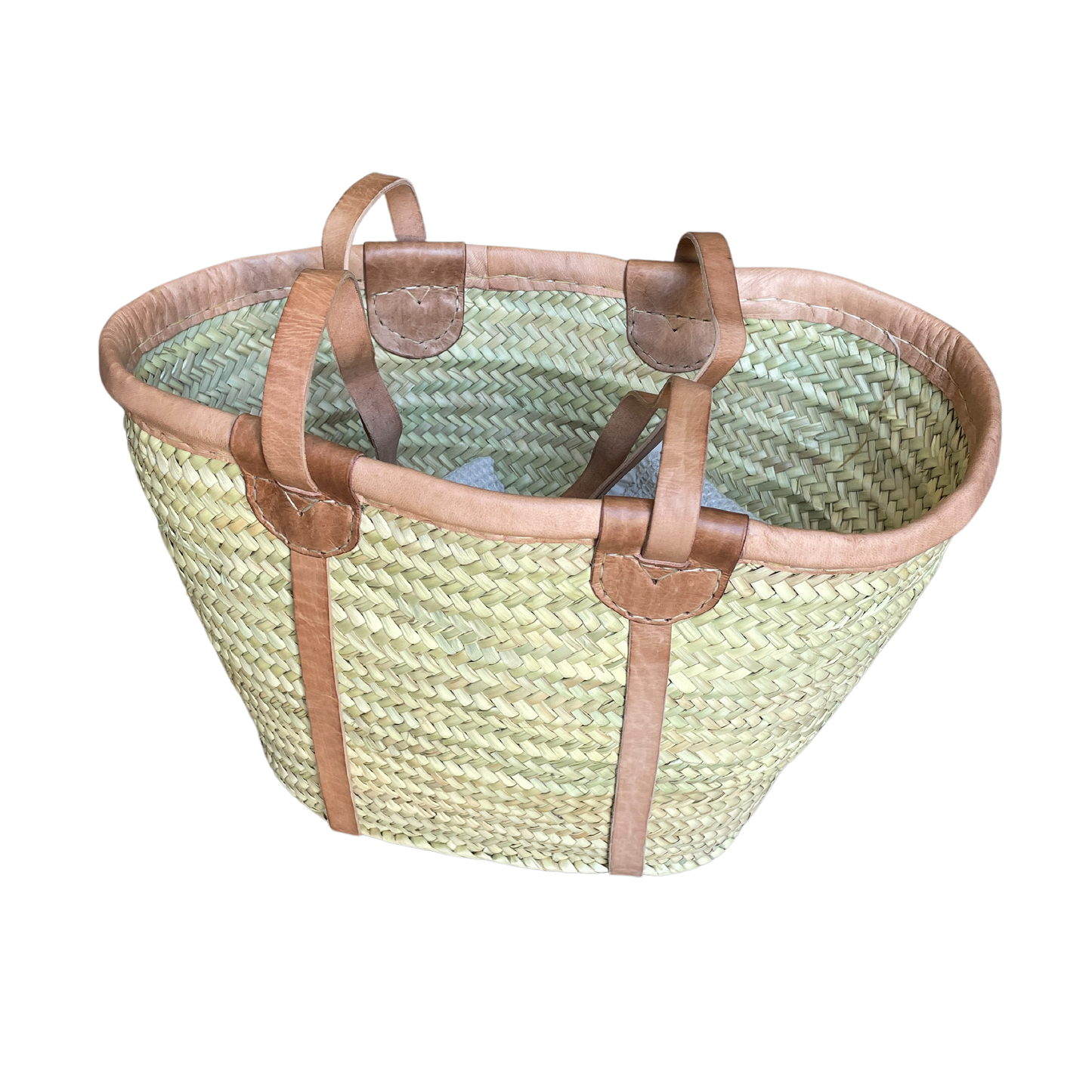 Basket with leather straps - 50 cm. at the top.