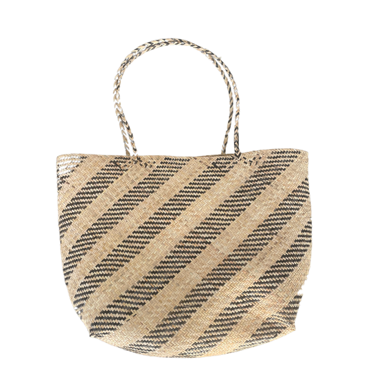 Braided bag in palm leaves - black/natural