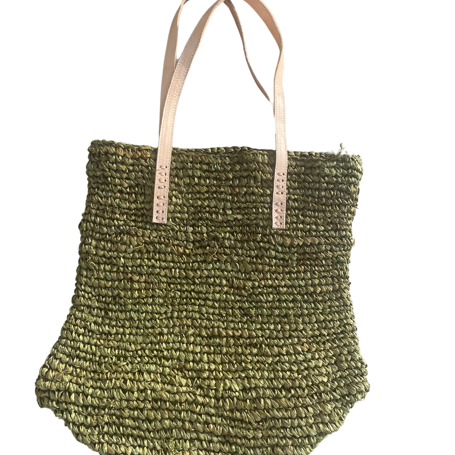 Braided bag in raffia with leather straps - green