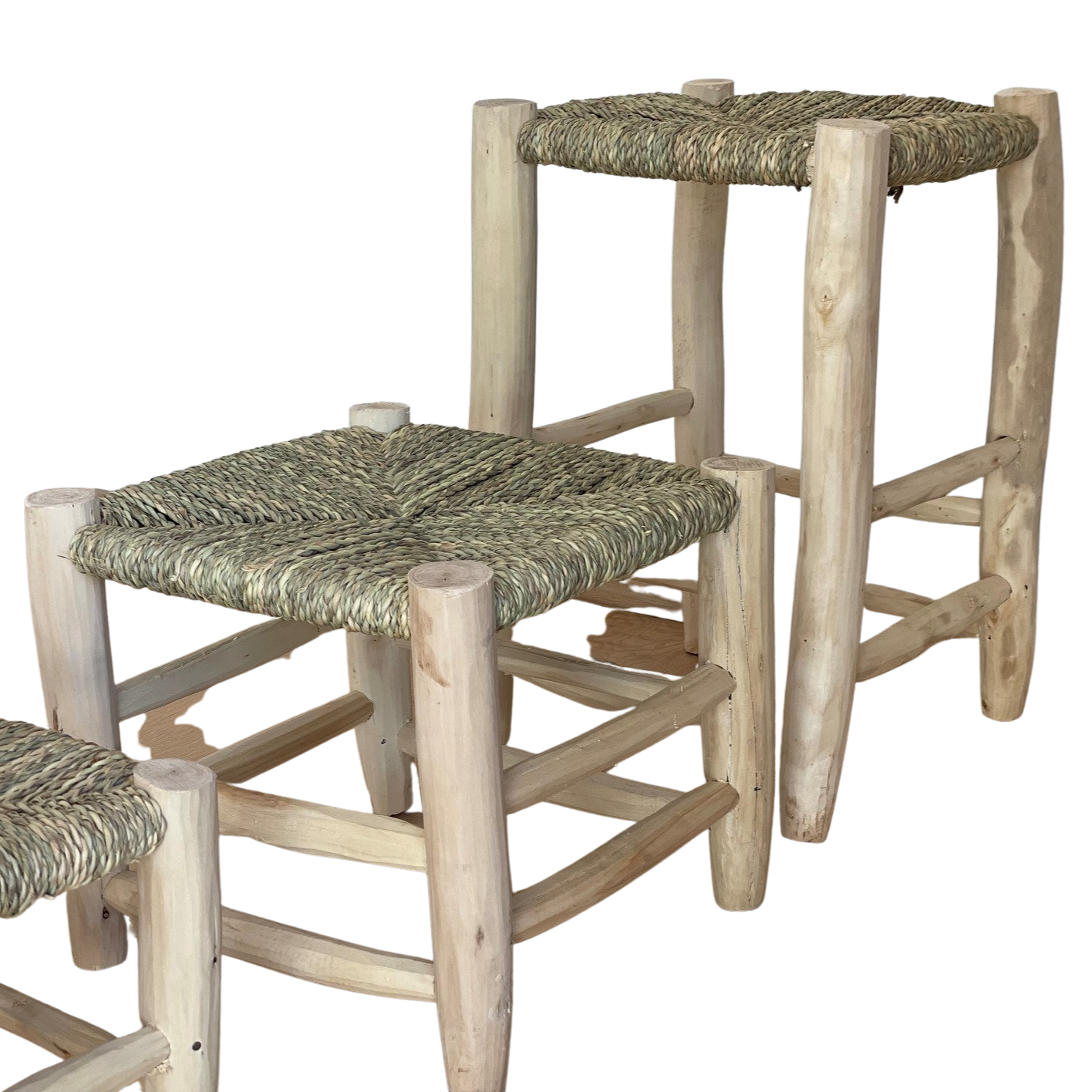 Stool/stool with seat in raffia - natural