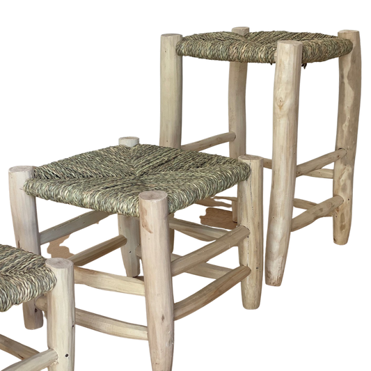 Stool/stool with seat in raffia - natural